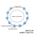 Bracciale a fiori in argento con petali di zirconi blu e bianchi e chiusura a scatto - Fiore Blu Chiaro Argento (B00773-5B)