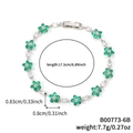 Bracciale a fiori argentato con zirconi verdi e cristalli trasparenti, lungo 17,5 cm - Fiore Verde Smeraldo Argento (B00773-6B)
