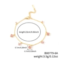 Elegante pulsera de cadena dorada con seis flores de circón rosa y cierre de mosquetón ajustable - Dorado Diamante Rosa (B00779-6A)