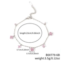 Pulsera de cadena plateada con seis tréboles de cristal rosa y cierre de mosquetón - Plateado Diamante Rosa (B00779-6B)