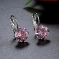 Elegant leverback earrings featuring round pink cubic zirconia stones in silver setting - Pink (Round)