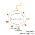 Pulsera de cadena dorada con colgantes de trébol en esmalte multicolor y piedras de circón - Dorado Diamante Multicolor (B00779-9A)