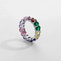 Rainbow eternity ring with multi-colored round-cut zircons in a silver metal band - US 7 / Rhodium Plated Rainbow