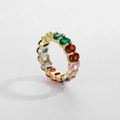 Chic gold-plated eternity ring with rainbow oval-cut cubic zirconia gemstones - US 6 / Gold Multicolor