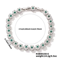 Pulsera de flores plateada con circonitas verdes y blancas, longitud de 17+2 cm - Estilo de Flor Verde (KSB00158-6)