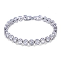 Elegante bracciale tennis in argento con brillanti zirconi tondi e chiusura classica a scatto - Stile Halo Rotondo con Bordo Perlato (Style 17)