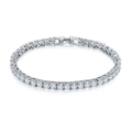 Elegante bracciale tennis in argento con zirconi tondi scintillanti e castone a quattro griffe - Stile Tennis a Una Fila con Quattro Griffe (Style 20)
