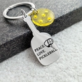 Porte-clés Pickleball avec pendentif raquette en acier et breloque balle jaune - Style de Balle Jaune (20250310-01)