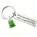 Llavero de rana en acero inoxidable con grabado motivador Every journey starts with a single HOP - Rana Verde Placa Grabada Plata (xk324)
