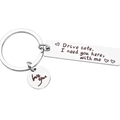 Portachiavi in acciaio inox Drive Safe con scritte incise e ciondolo rotondo Love You - Stile xk320-2 / Color Acciaio