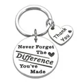 Llavero de acero inoxidable pulido con colgantes grabados Never Forget y Thank You - Color Acero
