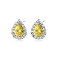 Boucles d'oreilles halo avec zircon jaune taille poire serti sur une base argentée - Forme de Goutte d'Eau / Larme Jaune Blanche (KSE281)