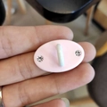 Pink oval acetate phone hook with white ring and sparkling rhinestone accents - Ellipse / Pink