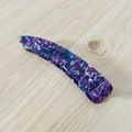 Detail view of purple marble ink pattern on oversized banana hair clip for women - Purple Floral