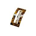 Elegant rectangular tortoiseshell acetate hair clip with silver metal spring closure - Dark Tortoiseshell Style