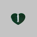 Detail view of a heart-shaped green glitter phone hook with adhesive backing - Dark Green Glitter