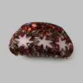 Minimalist marble pattern acetate hair claw clip with purple star accents in red-brown color - Spliced Star Style