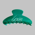 Detail of green resin shark hair clip with sparkling Love rhinestone lettering - Dark Green