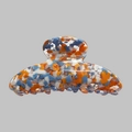 Elegante pinza per capelli in acetato con motivo marmorizzato blu e arancione da 10 cm - Floreale Arancio Blu