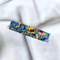 Macro shot of large French acetate hair clip featuring colorful abstract art patterns - 6# Blue Orange System