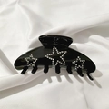 Grande molletta per capelli nera con stelle di strass su sfondo di seta di lusso - Nero