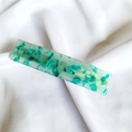 Detail showing the green marble acetate texture and stainless steel spring clip of the hair pin - 19# Green System