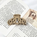 Détail de pince à cheveux mate kaki avec design chaîne creuse sur un livre ancien - Beige Café