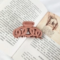Gros plan sur la pince à cheveux rose mat au design de chaîne posée sur un livre - Rose