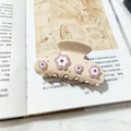 Cream floral hair claw clip with pink 3D flowers and sparkling rhinestone embellishments - Off White