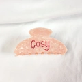 Pink marble acetate hair claw clip with red rhinestone Cosy letter embellishment - Pink