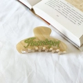 Pinza per capelli beige marmorizzata con scritte in strass verdi per capelli lunghi - Beige