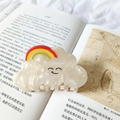 Chic acetate hair claw in cream marble with a rainbow smiley face cloud design - Rainbow Style 8.5cm