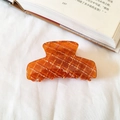 French vintage amber acetate hair claw clip with white checkered pattern for women - Orange Plaid