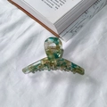 Large marble pattern acetate hair claw clip in blue and amber finish for women - Green Floral