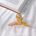 Acetate hair claw clip with pink and yellow marble texture on white fabric - Pink & Yellow Floral