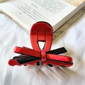 Elegant red and black ribbon bow hair claw clip with high-gloss finish for women - Red & Black