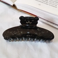 Glossy black acetate hair claw clip with cute bear detail and gold micro-rhinestones - Black