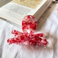 Elegant marble red and white acetate bow hair claw clip with floral pattern design - Red