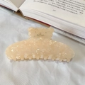 Creamy marble acetate hair claw clip featuring a cute bear head with sparkling details - Milky White