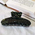 Green marble acetate hair claw clip featuring a cute bear accent with rhinestones - Black Green