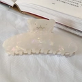 Pearly white acetate hair claw clip featuring a cute bear design with rhinestone accents - Mermaid White