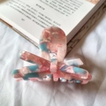 Haarklammer mit rosa-blauer Mosaik-Schleife aus Acetat für elegante Frisuren - Floral Rosa Blau