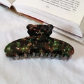Brown tortoise shell claw clip with a cute bear design and subtle rhinestone details - Army Green