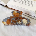 Acetate hair claw clip with amber blue marble pattern and cute bear head shape - Sea Salt