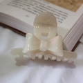 Elegant cream white acetate bow hair claw clip with a pearlescent finish for women - Mermaid White