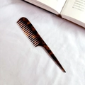 Vintage tortoiseshell acetate pointed tail comb with fine teeth for hair styling - Brown