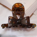 Elegant French vintage amber tortoise shell bow hair claw clip made of acetate material - Amber