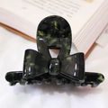 Elegant dark green marble texture acetate bow hair claw clip for a vintage look - Black Green Marble