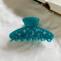 Pinza per capelli vintage francese color ottanio con strass a stella argento e lucida - Verde petrolio