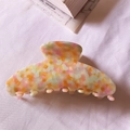 Pince à cheveux en acétate avec motif marbré terrazzo coloré pour coiffures épaisses - Petit Floral Orange